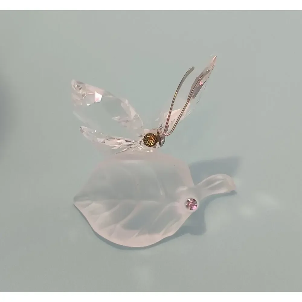 Swarovski Silver Crystal Butterfly on Leaf Figurine Austria Art 7619
